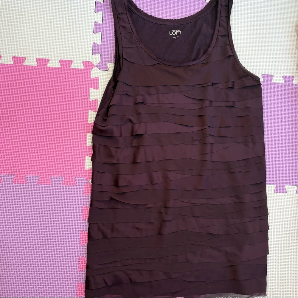 LOFT Burgundy Minimalist Ruffled Tank Top